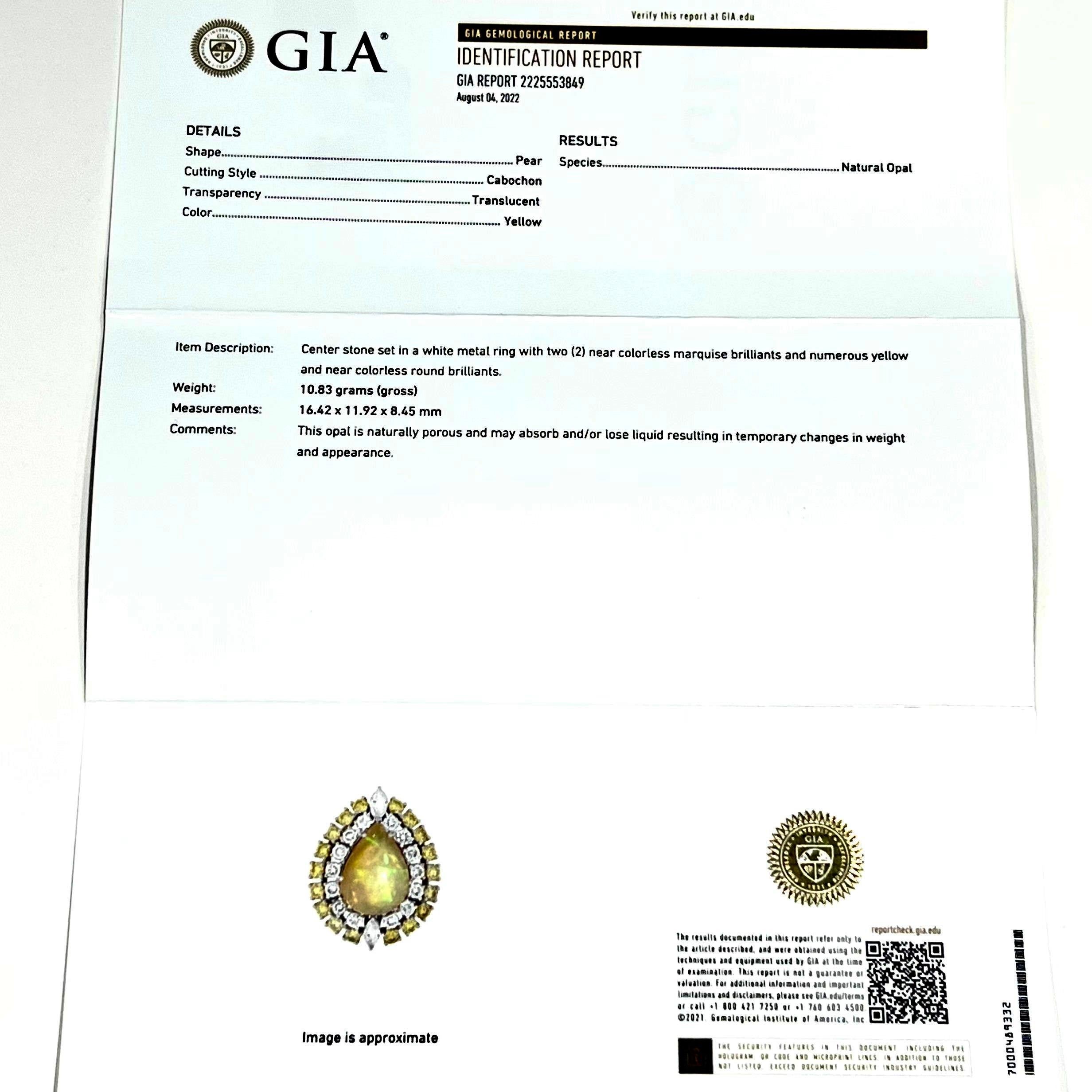 Natural White Opal Diamond Ring 14k Gold 11 TCW GIA Certified For Sale 8