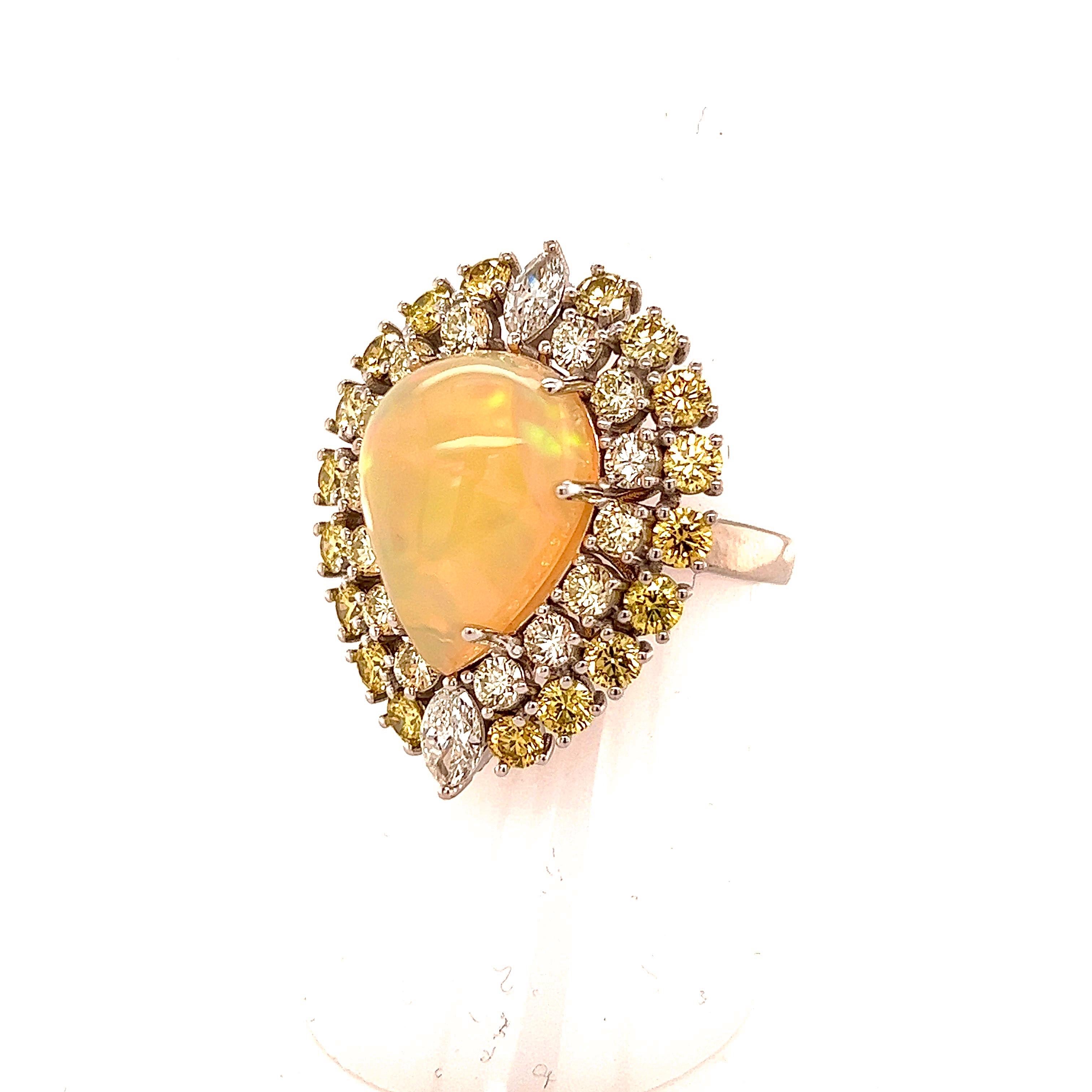 Pear Cut Natural White Opal Diamond Ring 14k Gold 11 TCW GIA Certified For Sale