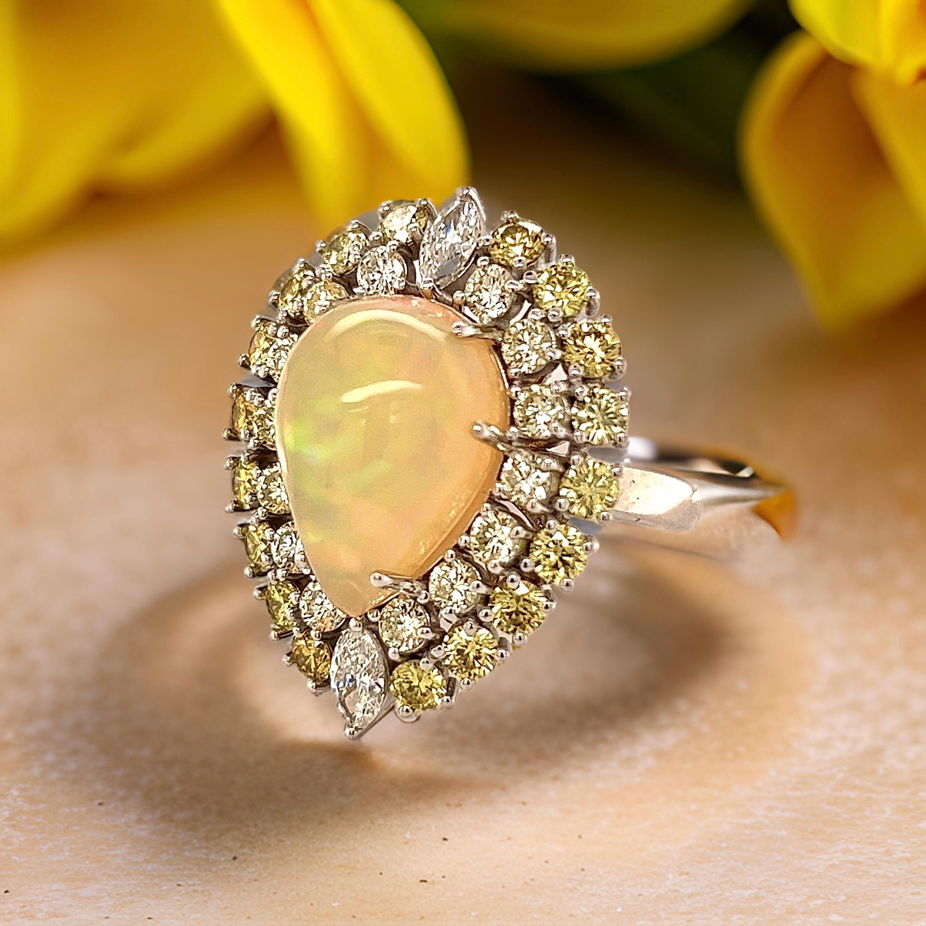 Natural White Opal Diamond Ring 14k Gold 11 TCW GIA Certified In New Condition For Sale In Brooklyn, NY