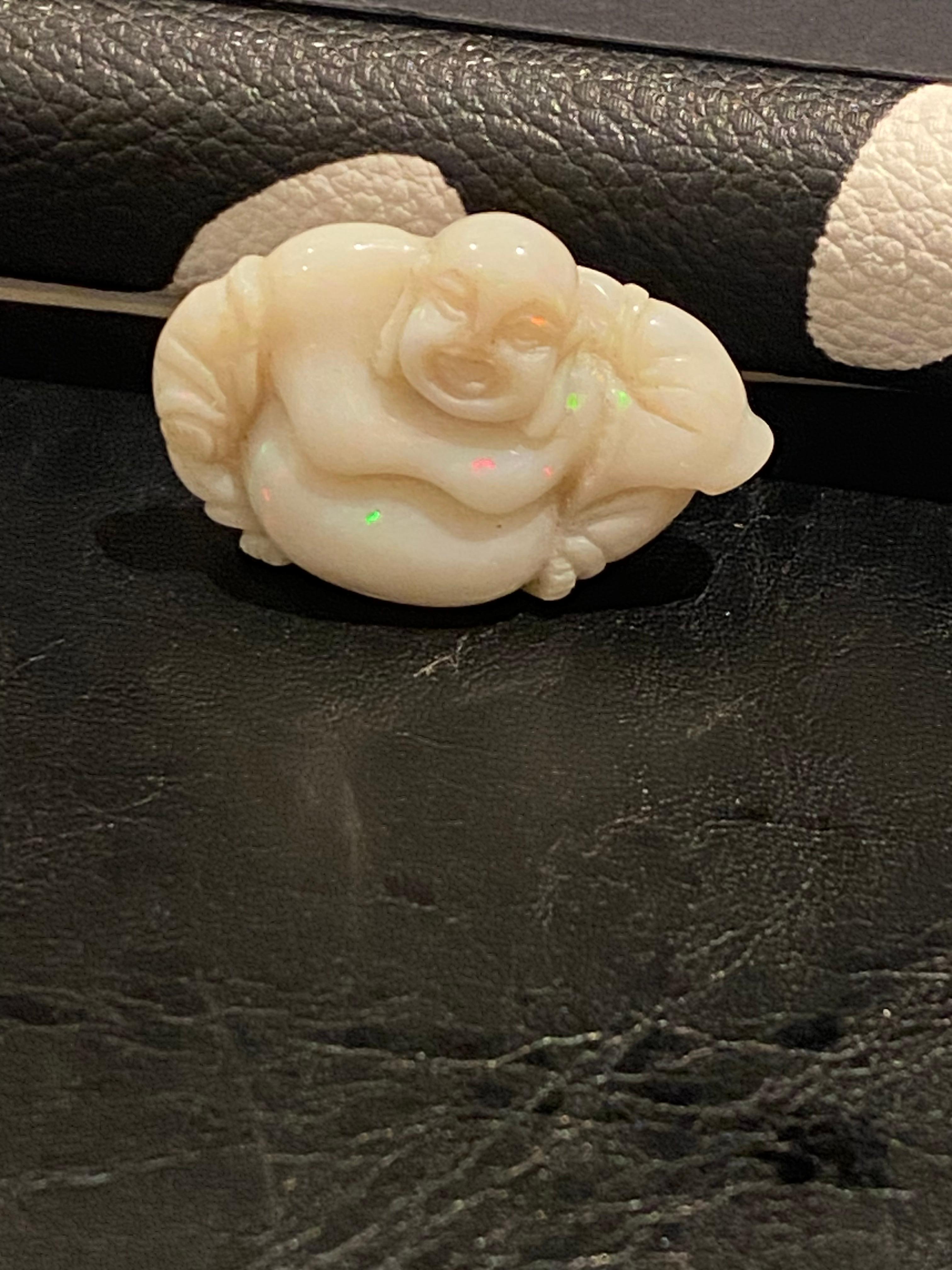 Retro Natural White Opal Laughing Buddha 