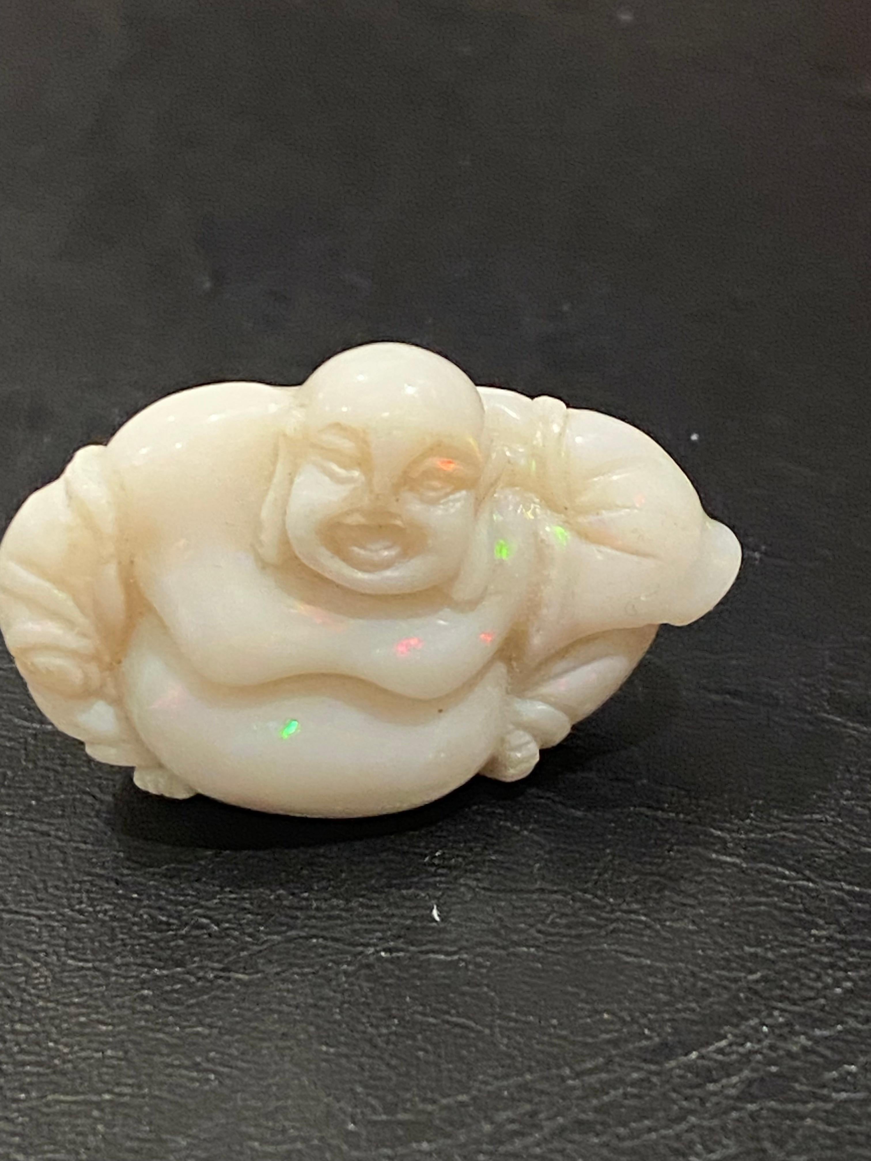 Women's or Men's Natural White Opal Laughing Buddha 