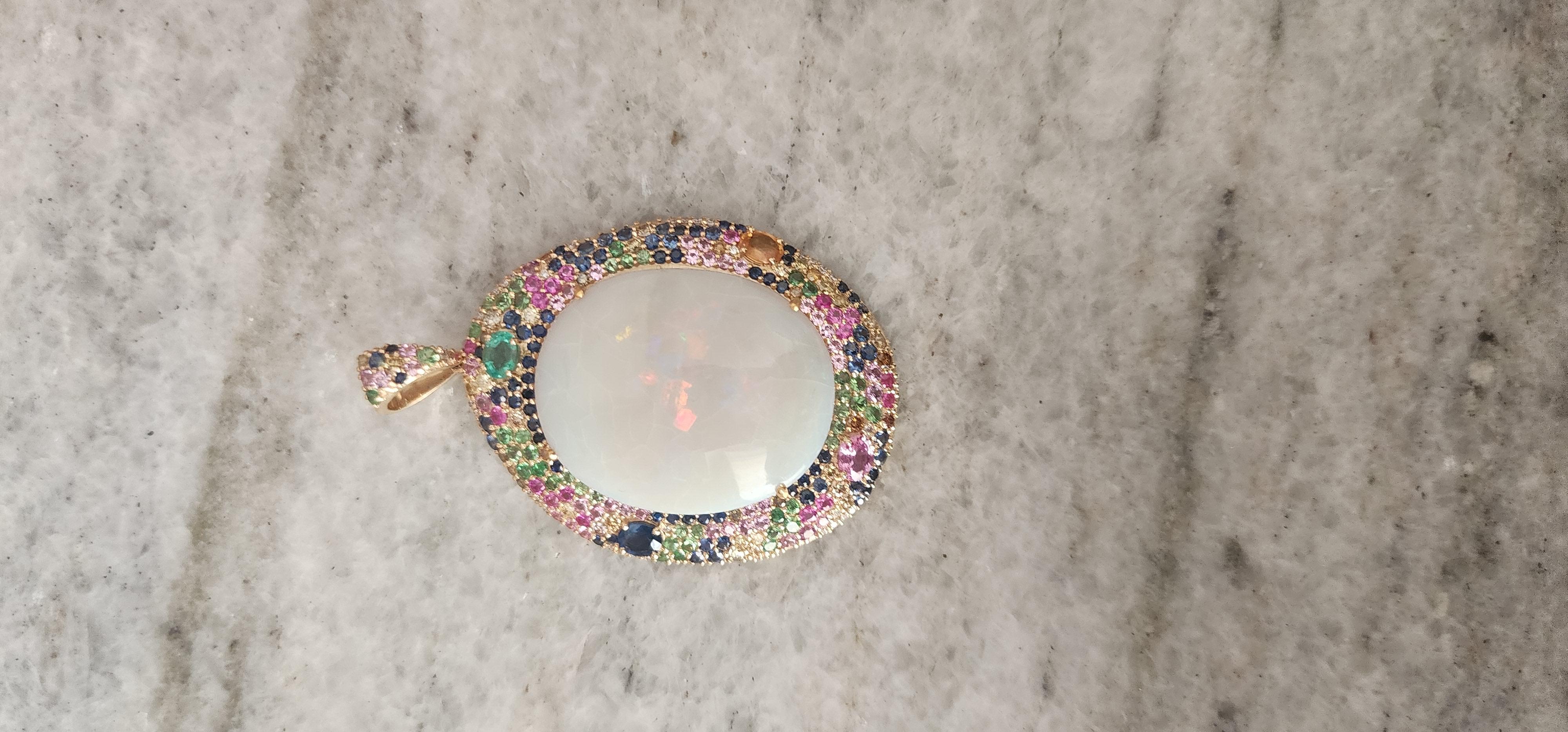 Ciondolo con diamante Opale bianco naturale e zaffiro multiplo in oro 14k in vendita 6