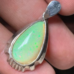 Natural White Opal Pendant in 925 Sterling Silver – Handmade with Play of Color