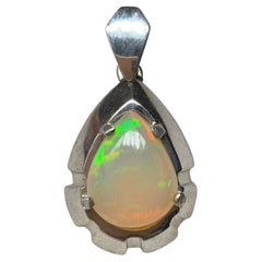 Natural White Opal Pendant in 925 Sterling Silver – Handmade with Play of Color