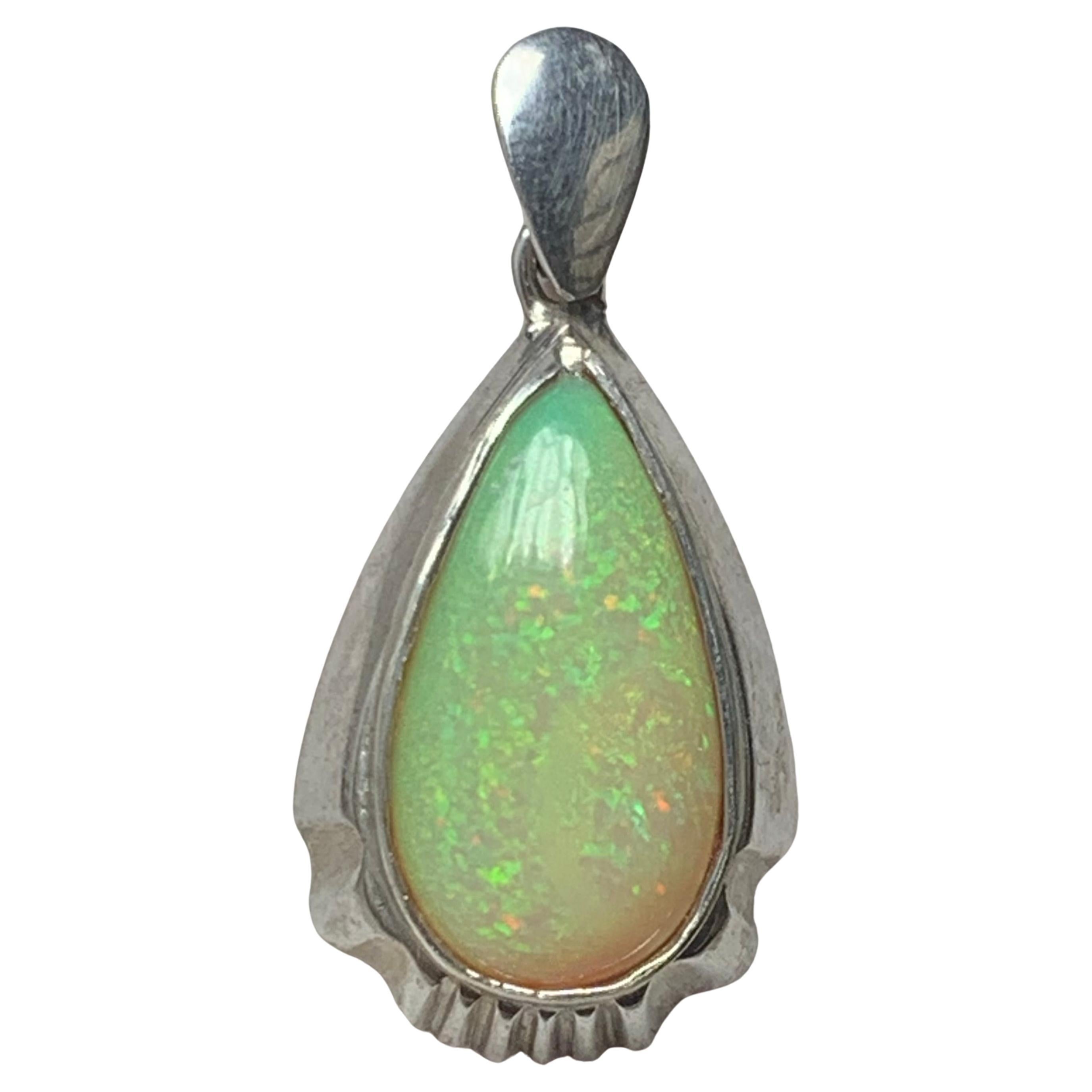 Natural White Opal Pendant in 925 Sterling Silver – Handmade with Play of Color