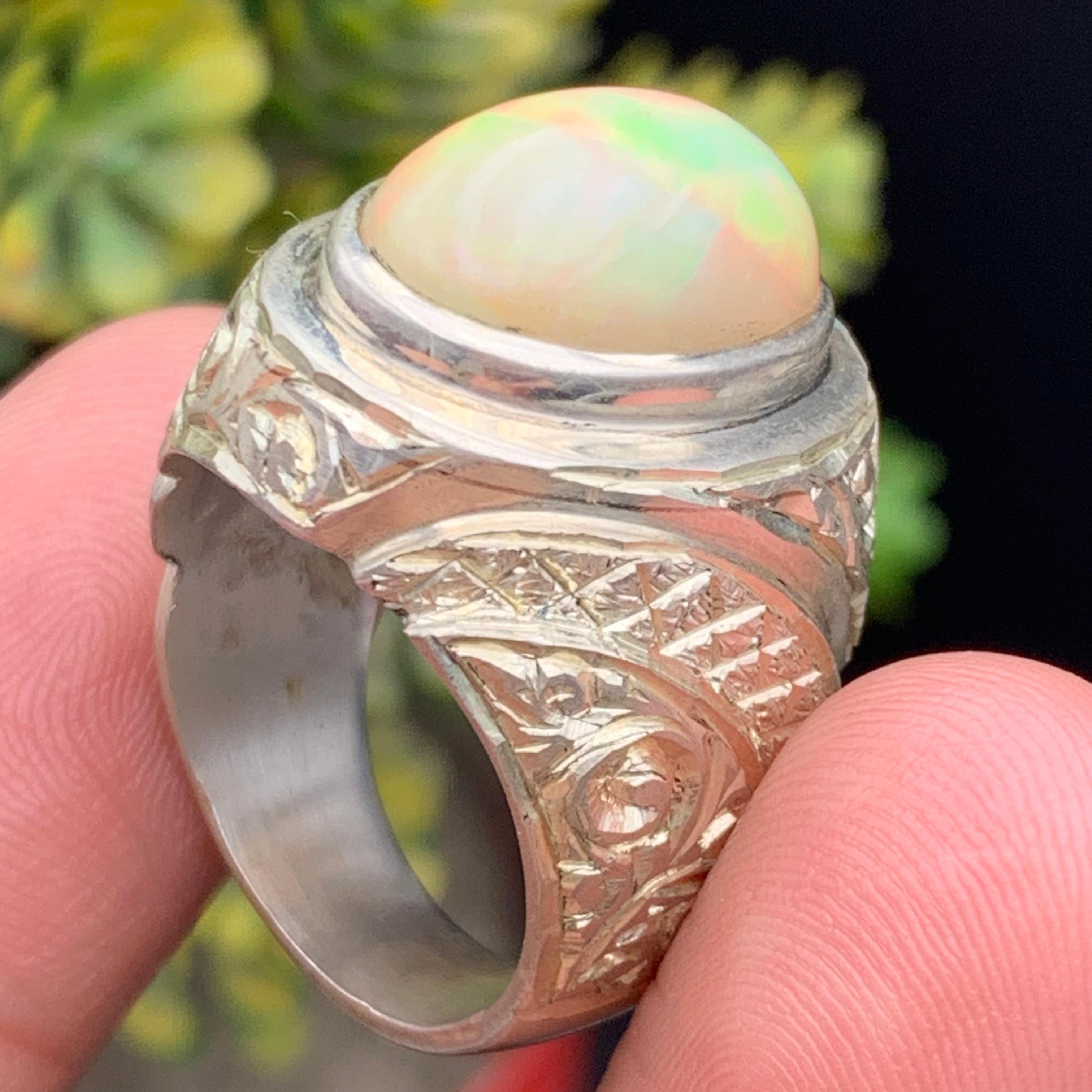 Natürlicher weißer Opal Ring in 925 Sterling Silber - Handgefertigt mit Farbspiel im Angebot 5