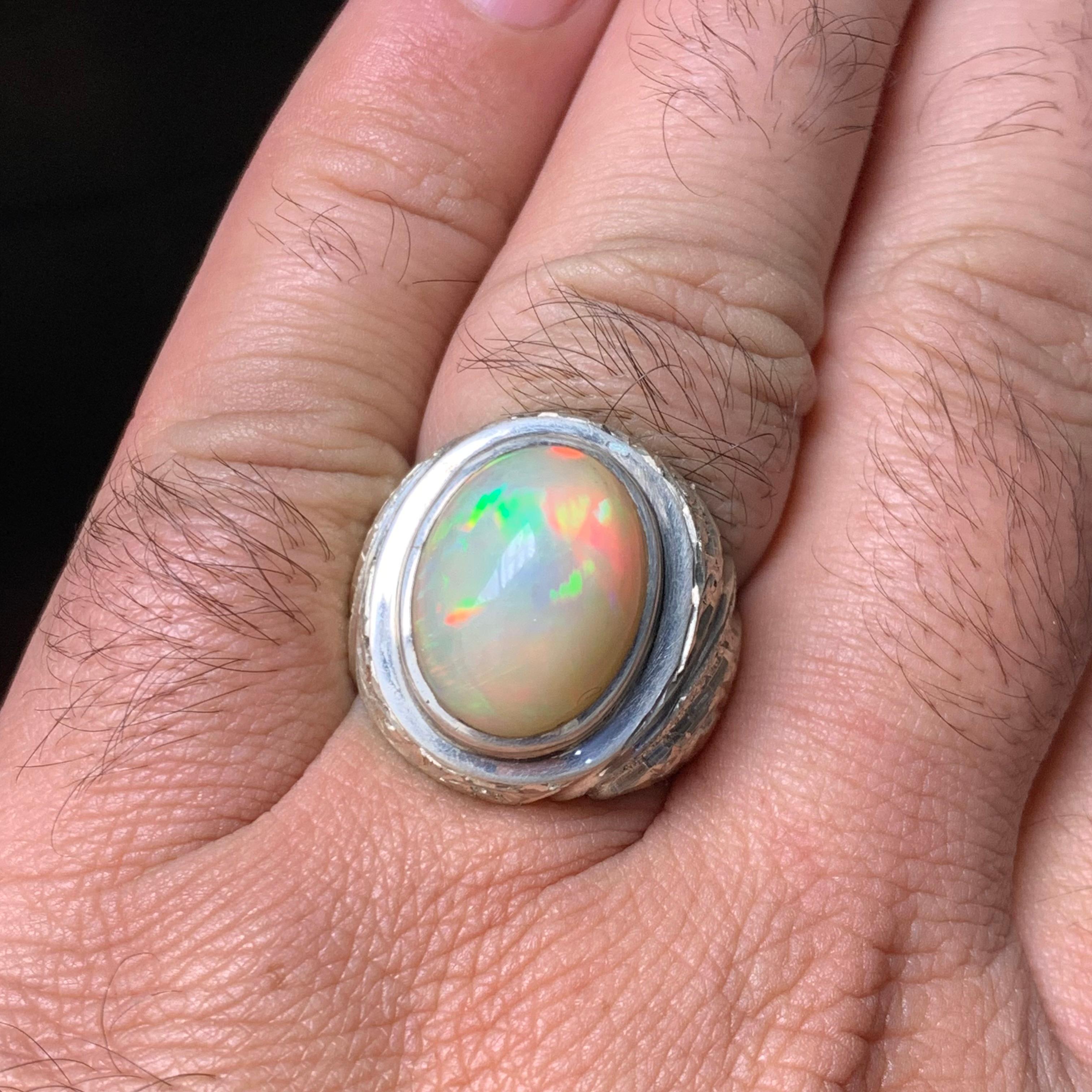 Natürlicher weißer Opal Ring in 925 Sterling Silber - Handgefertigt mit Farbspiel im Angebot 6