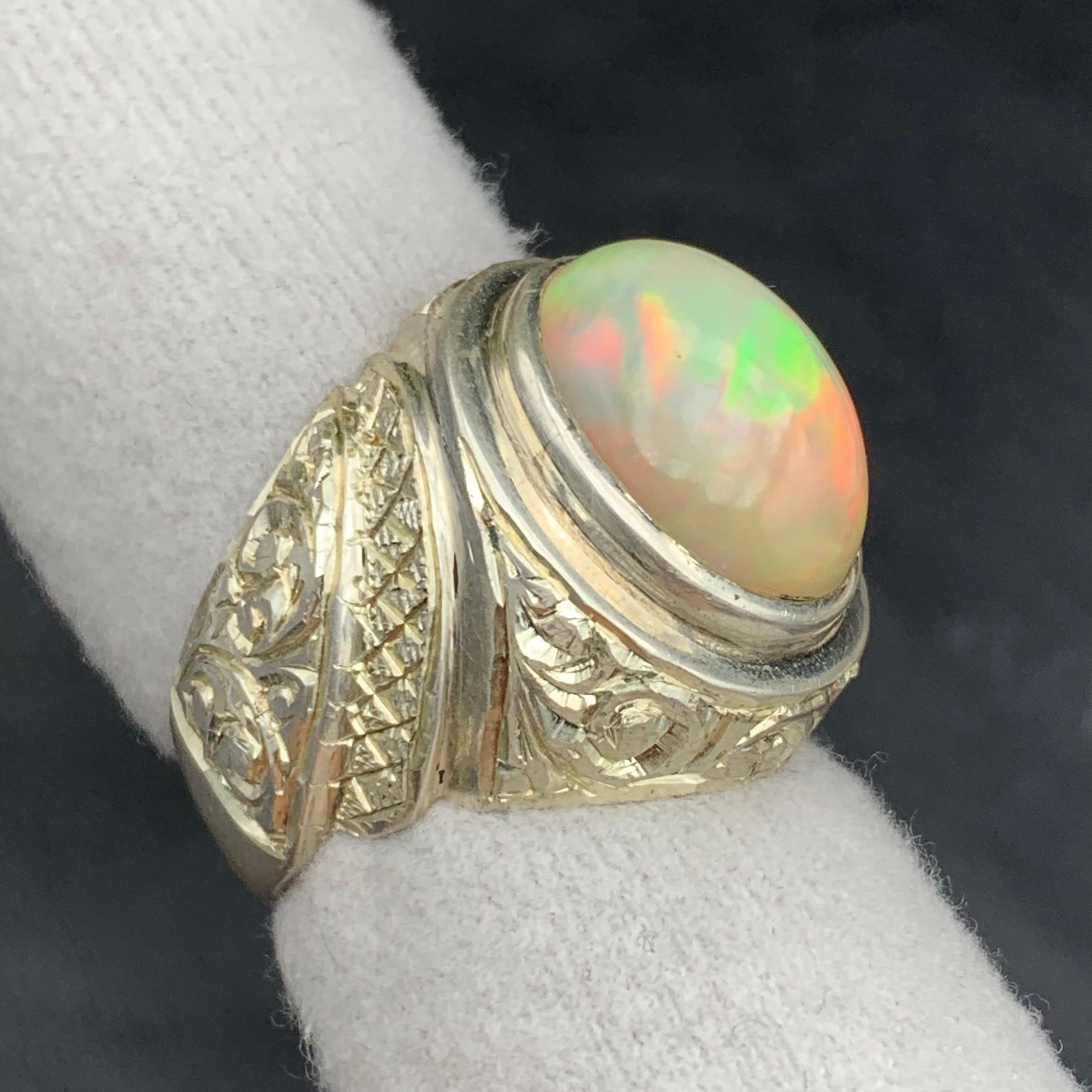 Natürlicher weißer Opal Ring in 925 Sterling Silber - Handgefertigt mit Farbspiel im Angebot 2