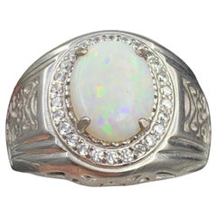 Natural White Opal Ring in 925 Sterling Silver – Handmade with Play of Color