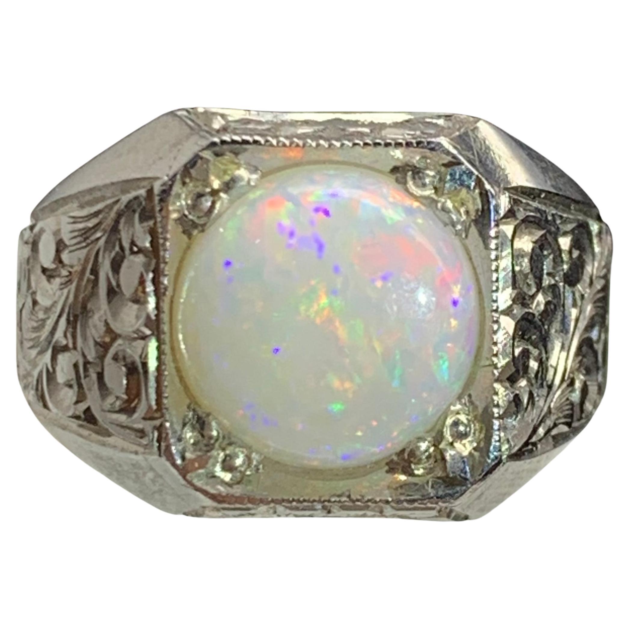 Anello di opale bianco naturale in argento 925 - Fatto a mano con giochi di colore