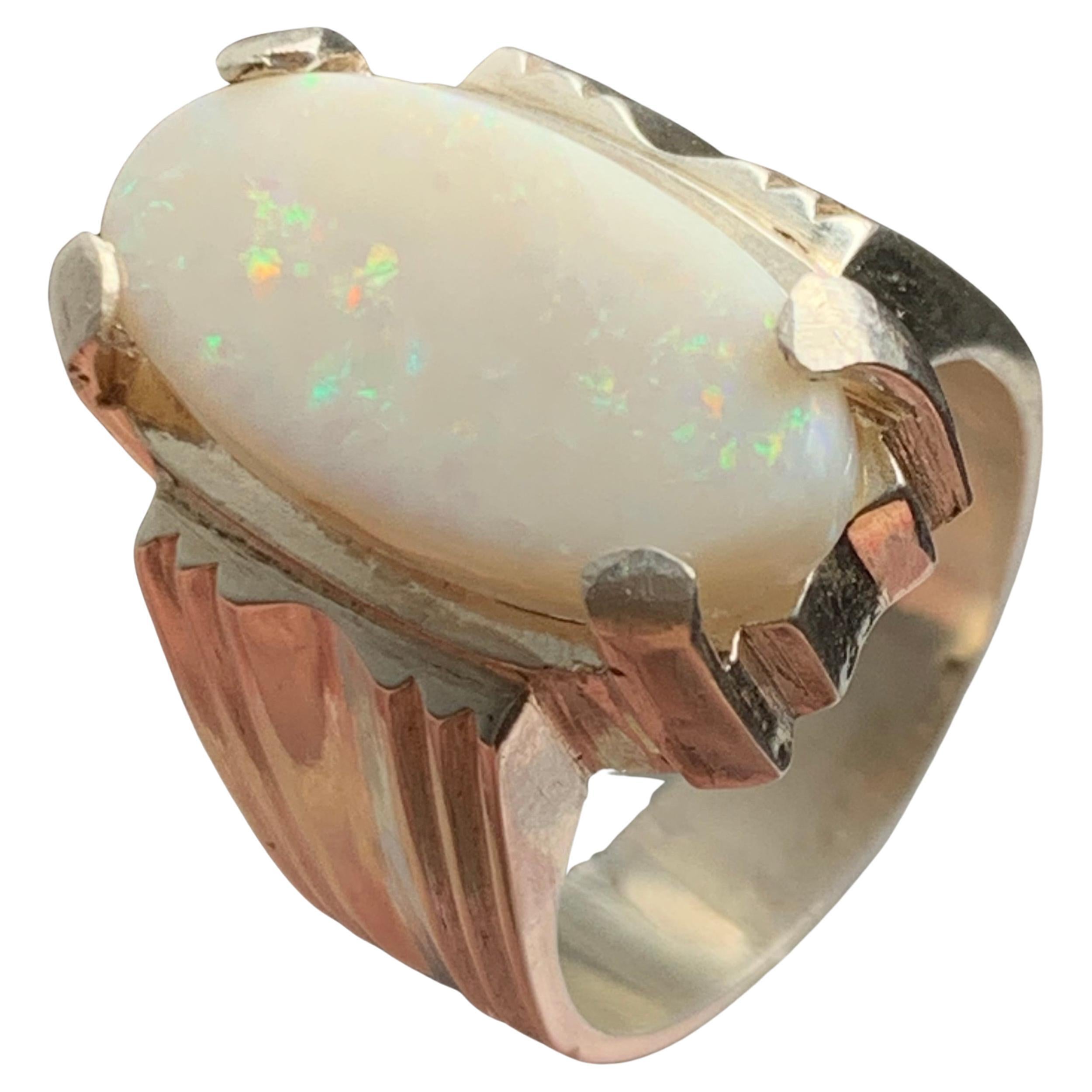 Anello di opale bianco naturale in argento 925 - Fatto a mano con giochi di colore