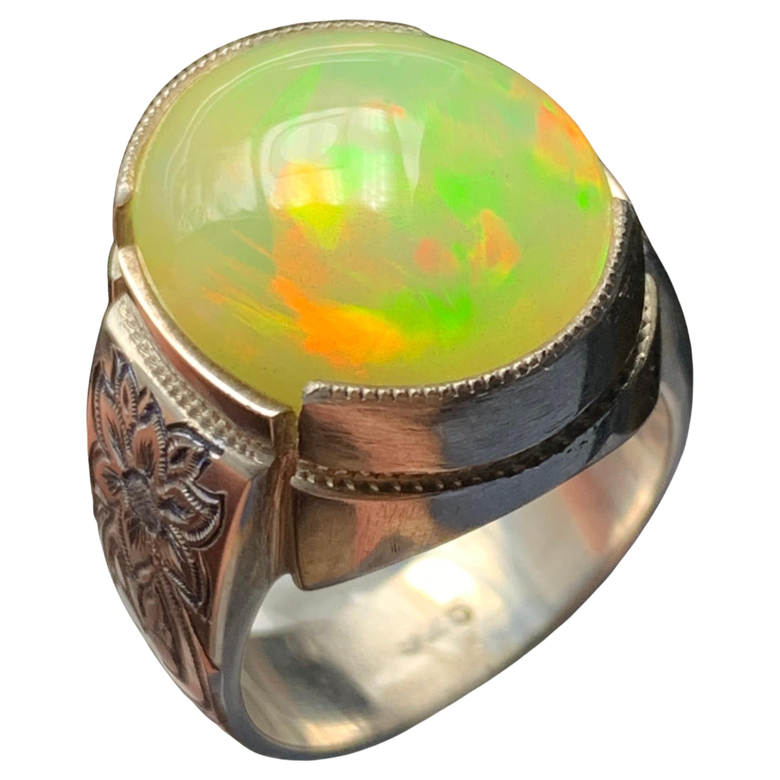 Anello di opale bianco naturale in argento 925 - Fatto a mano con giochi di colore