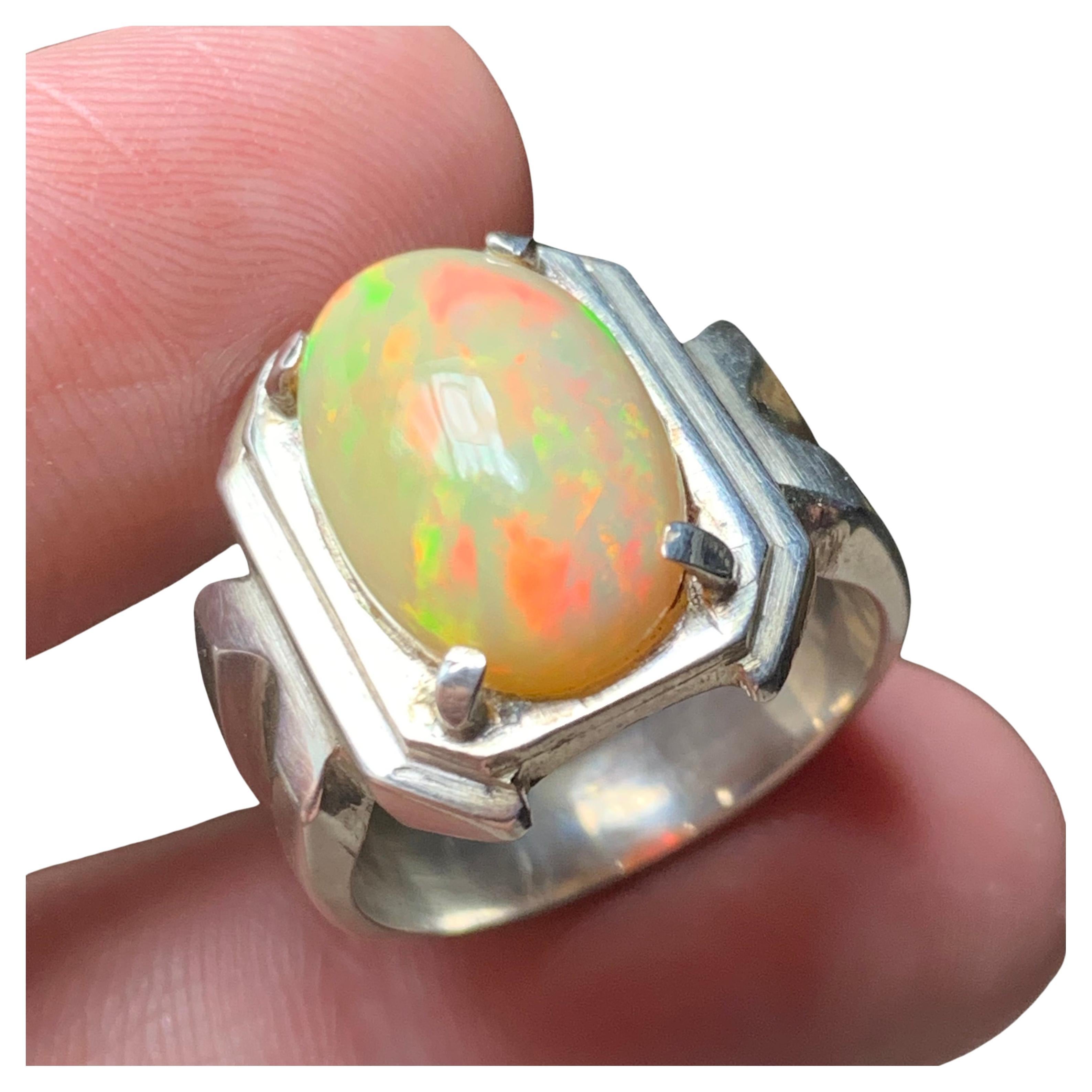 Natural White Opal Ring in 925 Sterling Silver – Handmade with Play of Color