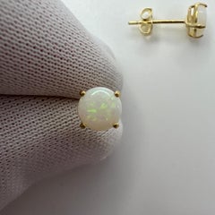 Natural White Opal Round Cabochon 9k Yellow Gold Stud Earrings
