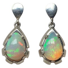 Natural White Opal Stud Earrings in 925 Silver – Handmade with Play of Color