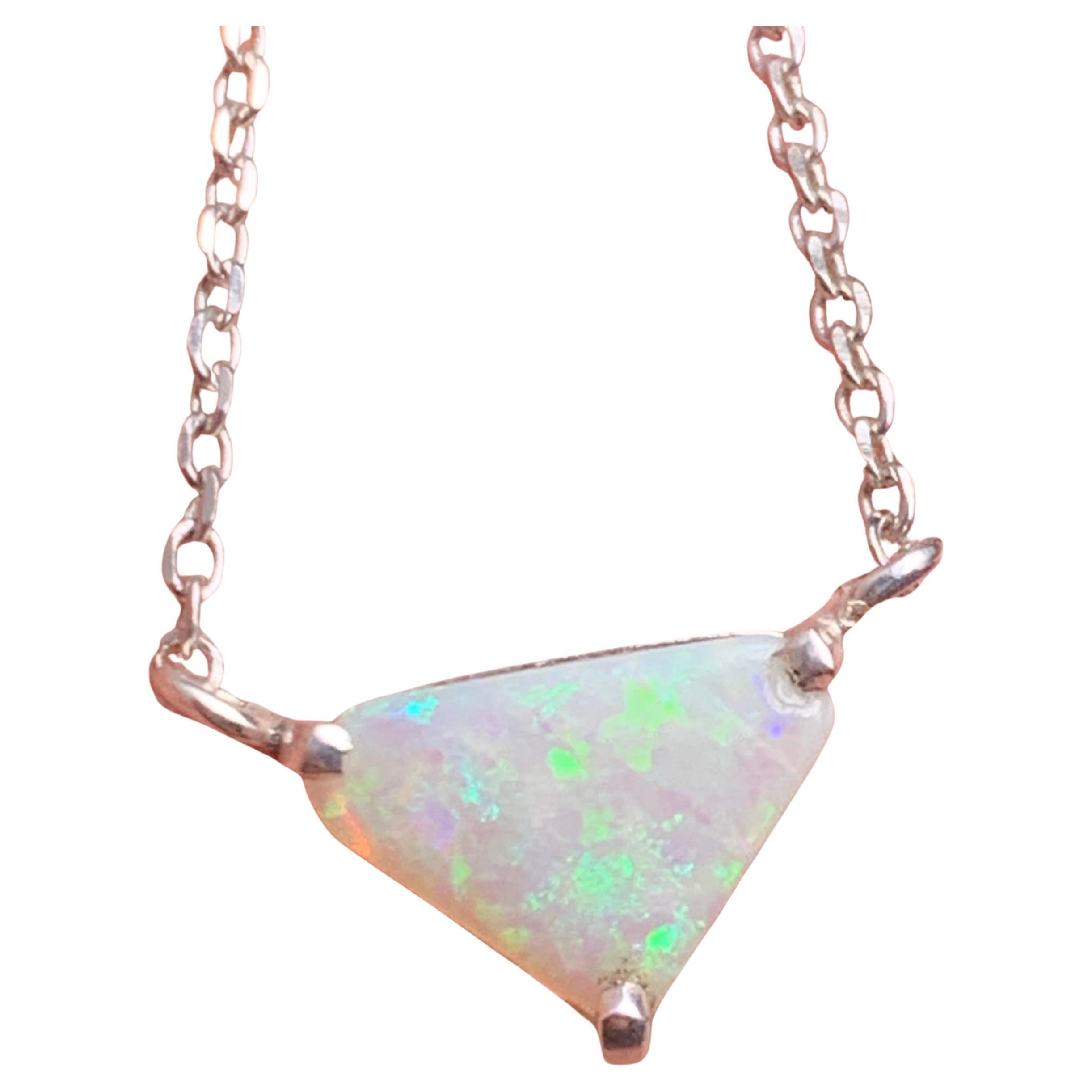 Natural White Opal Trillion Cut Necklace Pendant in 925 Sterling Silver Handmade