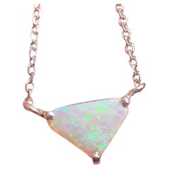Natural White Opal Trillion Cut Necklace Pendant in 925 Sterling Silver Handmade