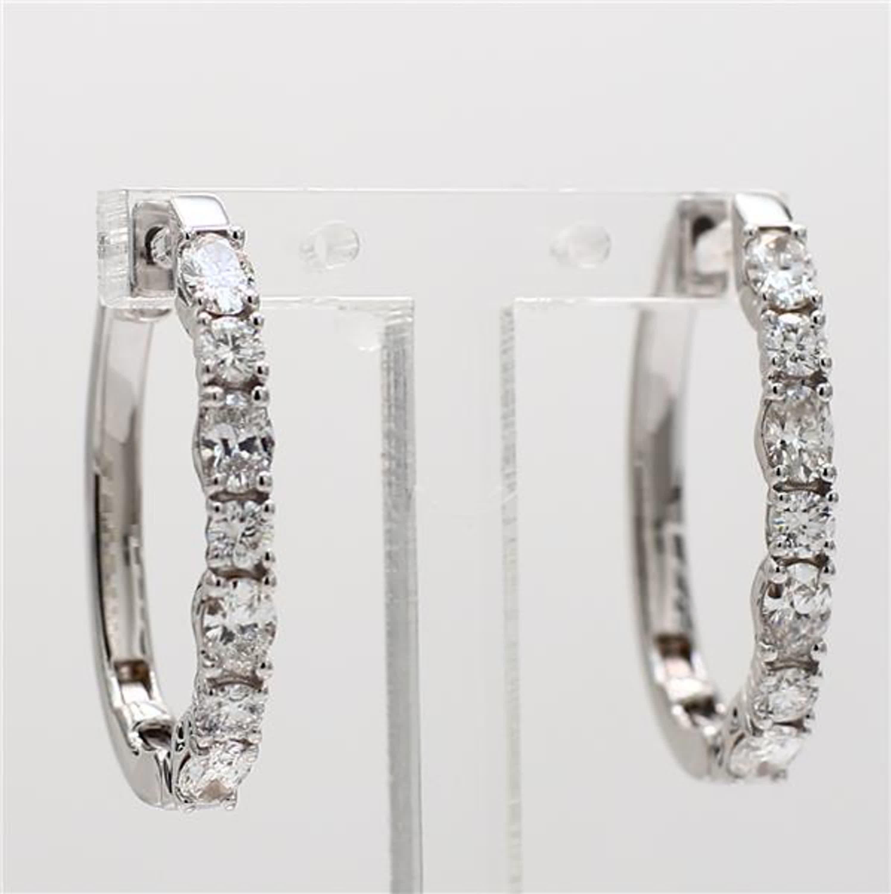 Natural White Oval Diamond 1.67 Carat TW White Gold Loop Earrings 1