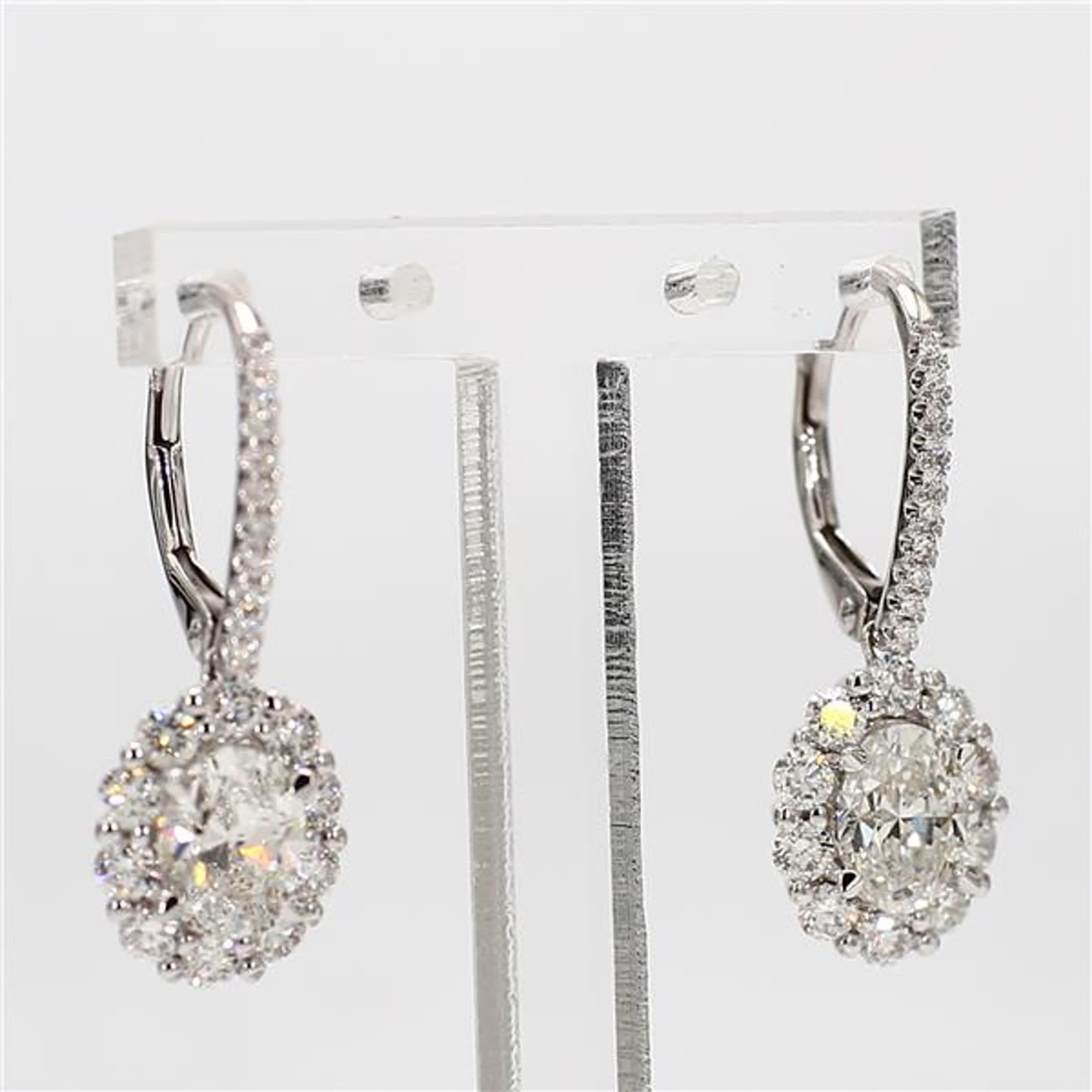Natural White Oval Diamond 2.40 Carat TW White Gold Drop Earrings 1