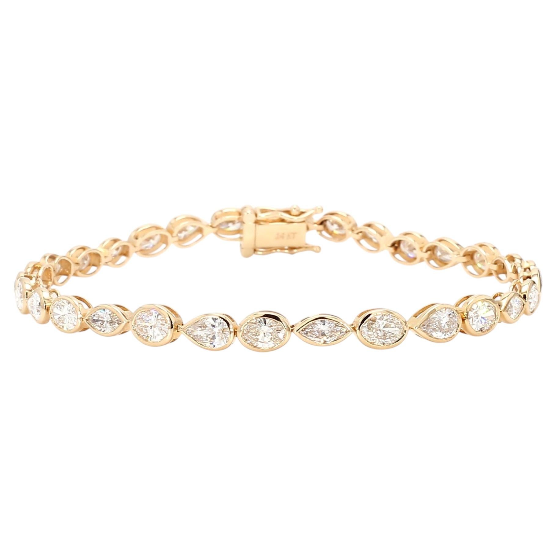 Natural White Oval Diamond 6.19 Carat TW Gold Tennis Bracelet