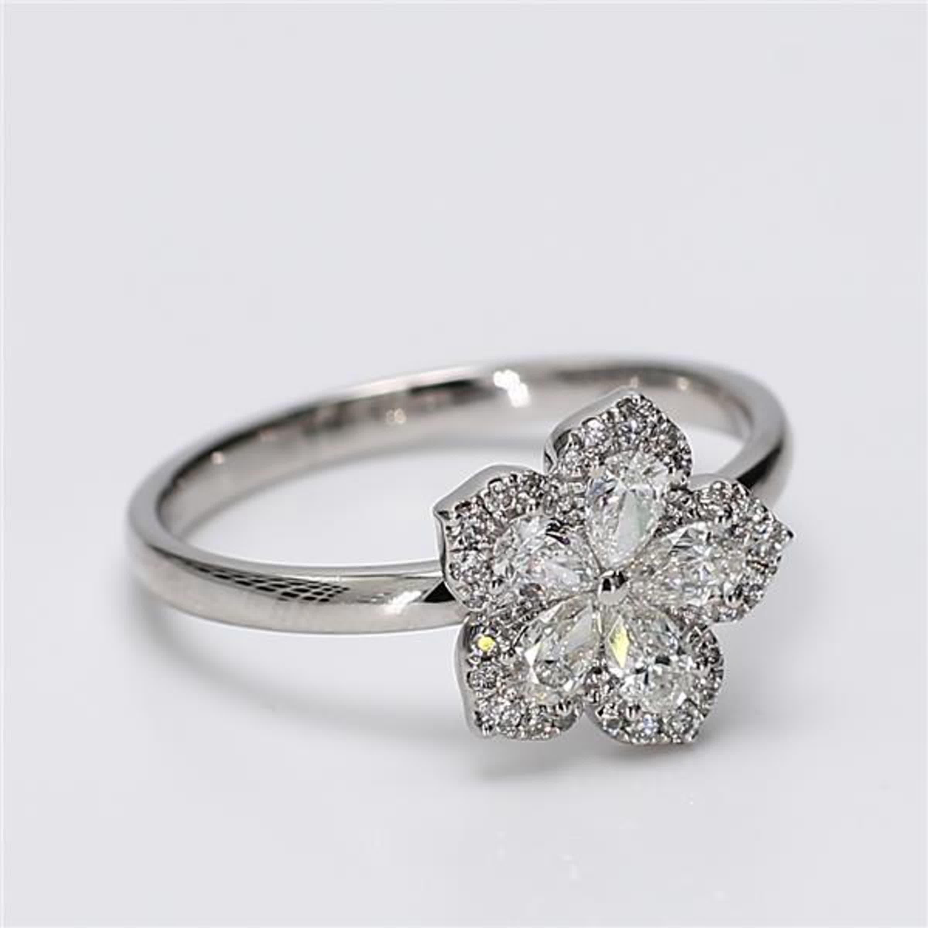 Natural White Pear and Round Diamond .52 Carat TW White Gold Fashion Ring For Sale 1