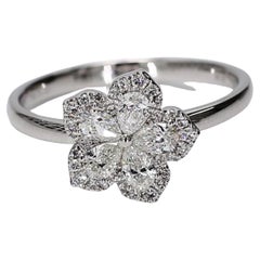 Natural White Pear and Round Diamond .52 Carat TW White Gold Fashion Ring