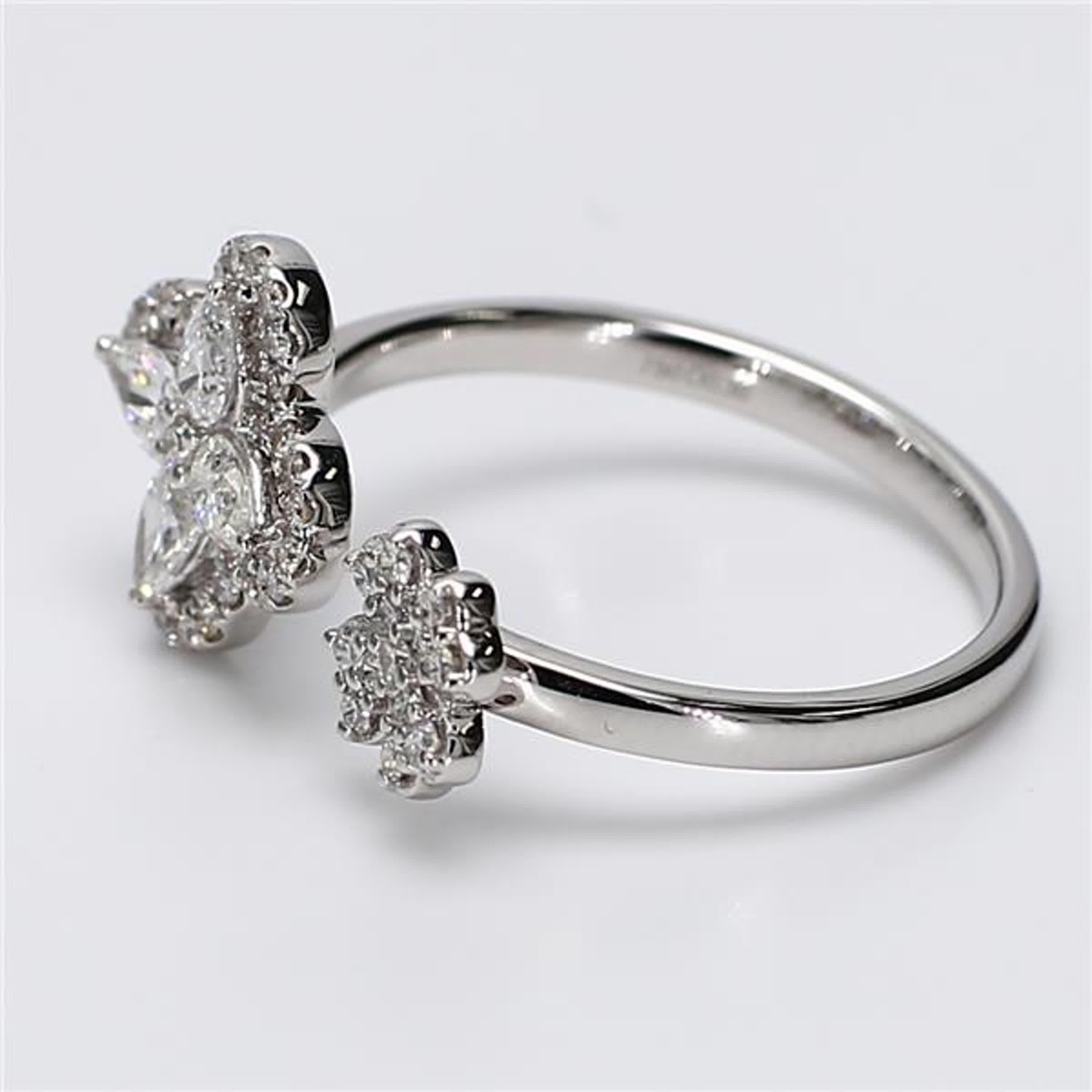 Contemporary Natural White Pear and Round Diamond .60 Carat TW White Gold Fashion Ring