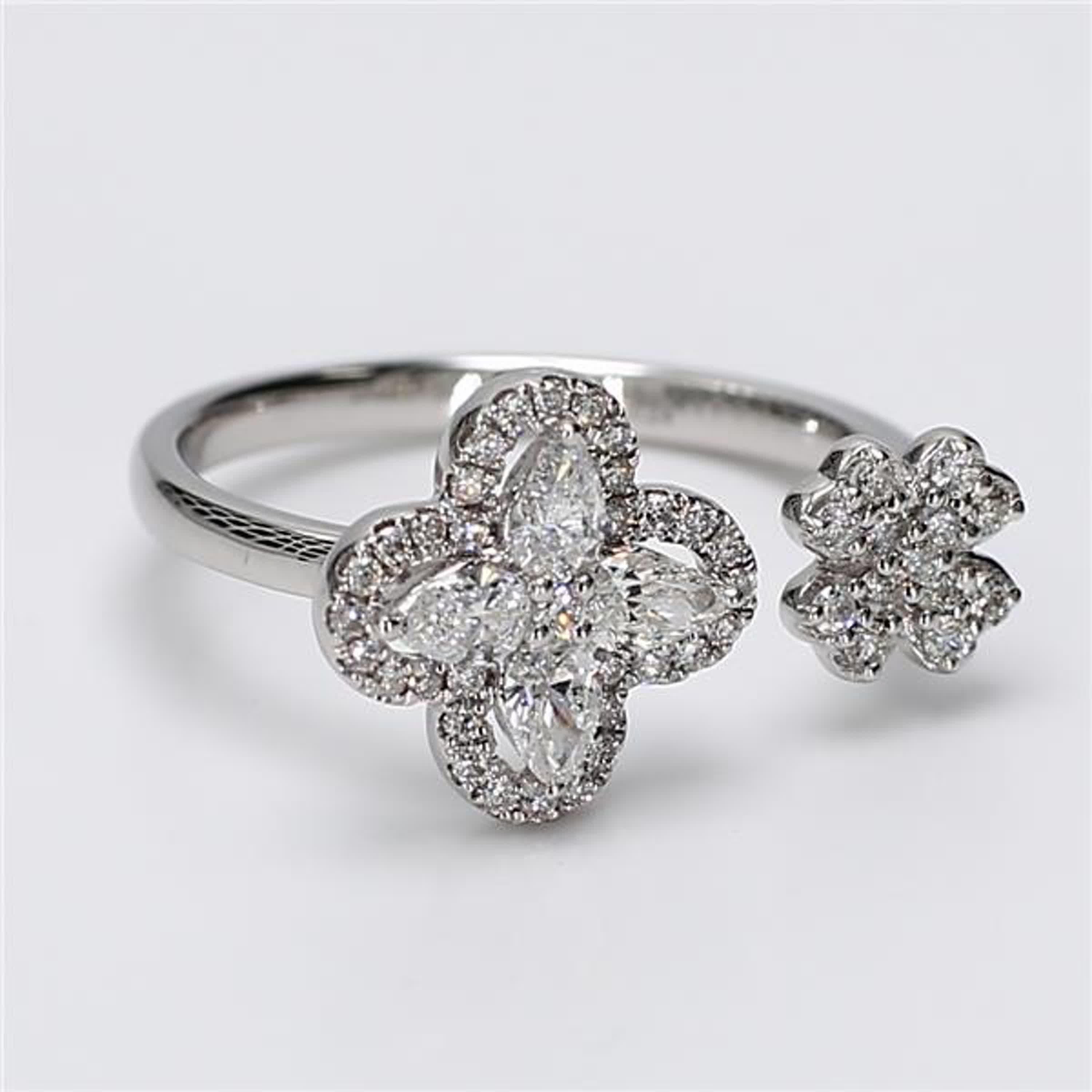 Natural White Pear and Round Diamond .60 Carat TW White Gold Fashion Ring For Sale 1
