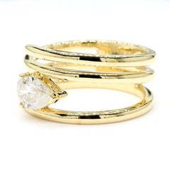 Natural White Pear Diamond 0.72 Carat TW Yellow Gold Cocktail Ring
