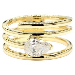 Natürlicher weißer birnenförmiger Diamant 0.72 Karat TW Gelbgold Cocktail-Ring