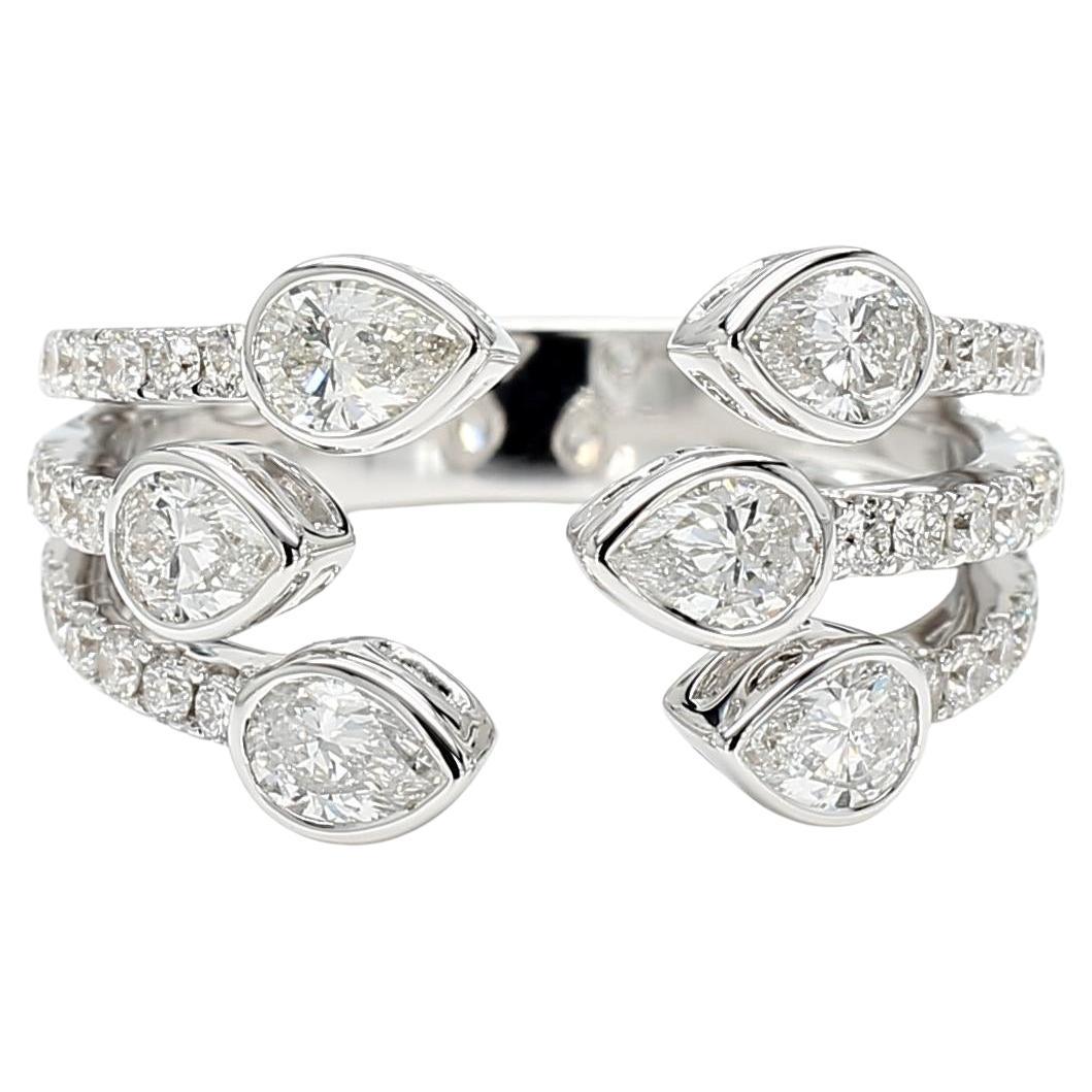 Natural White Pear Diamond 1.36 Carat TW White Gold Cocktail Ring