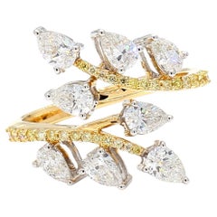 Natural White Pear Diamond 1.37 Carat TW Yellow Gold Cocktail Ring
