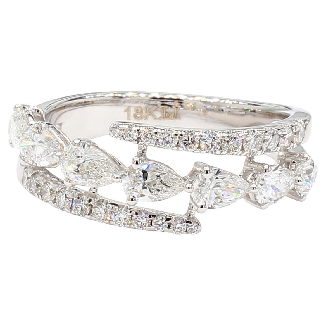 Anillo de cóctel de oro blanco con diamante pera blanca natural de 1.41 quilates TW