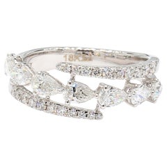 Anillo de cóctel de oro blanco con diamante pera blanca natural de 1.41 quilates TW