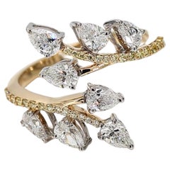 Natürlicher weißer birnenförmiger Diamant 1,42 Karat TW Gold Cocktail-Ring