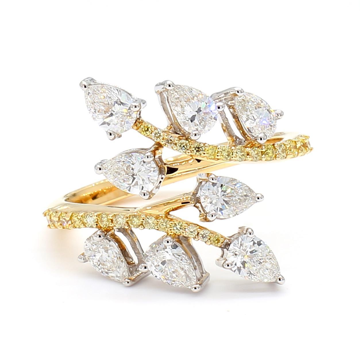 Contemporain Bague cocktail en or jaune avec diamants blancs naturels en poire de 1,42 carat poids total en vente