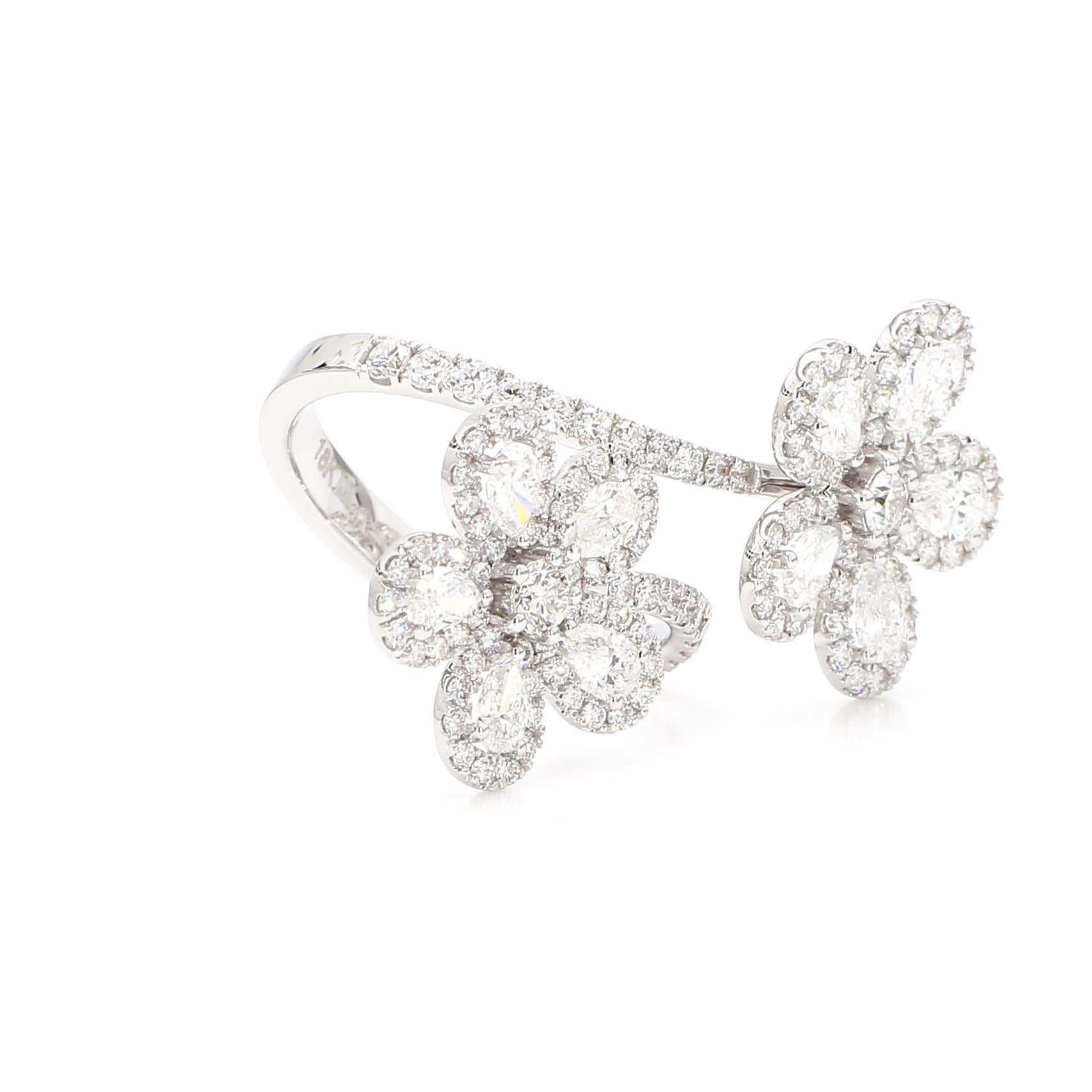 Natural White Pear Diamond 2.62 Carat TW White Gold Cocktail Ring (Tropfenschliff) im Angebot