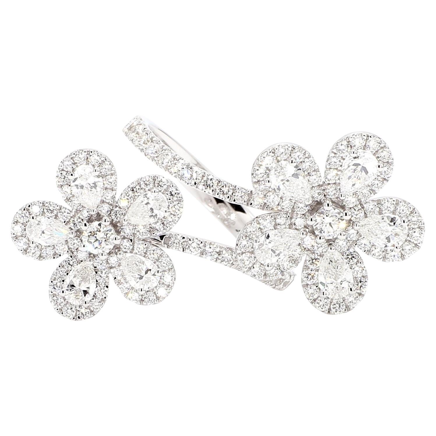 Natural White Pear Diamond 2.62 Carat TW White Gold Cocktail Ring
