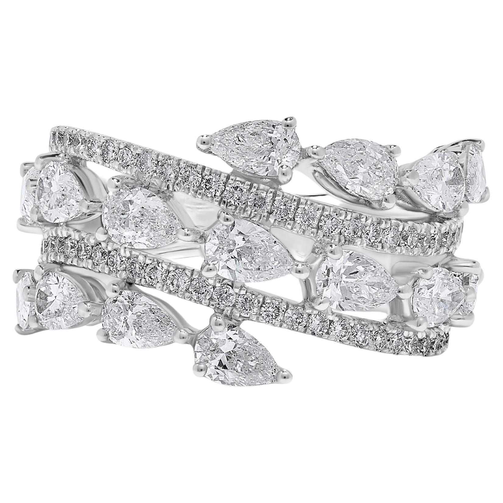 Natural White Pear Diamond 2.82 Carat TW White Gold Cocktail Ring
