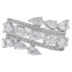 Natural White Pear Diamond 2.82 Carat TW White Gold Cocktail Ring