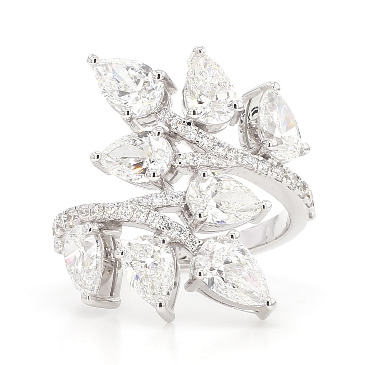Contemporary Natural White Pear Diamond 4.39 Carat TW White Gold Cocktail Ring For Sale
