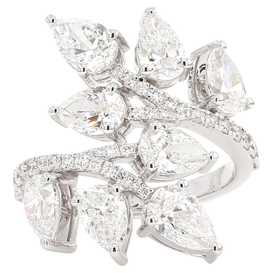 Natural White Pear Diamond 4.39 Carat TW White Gold Cocktail Ring