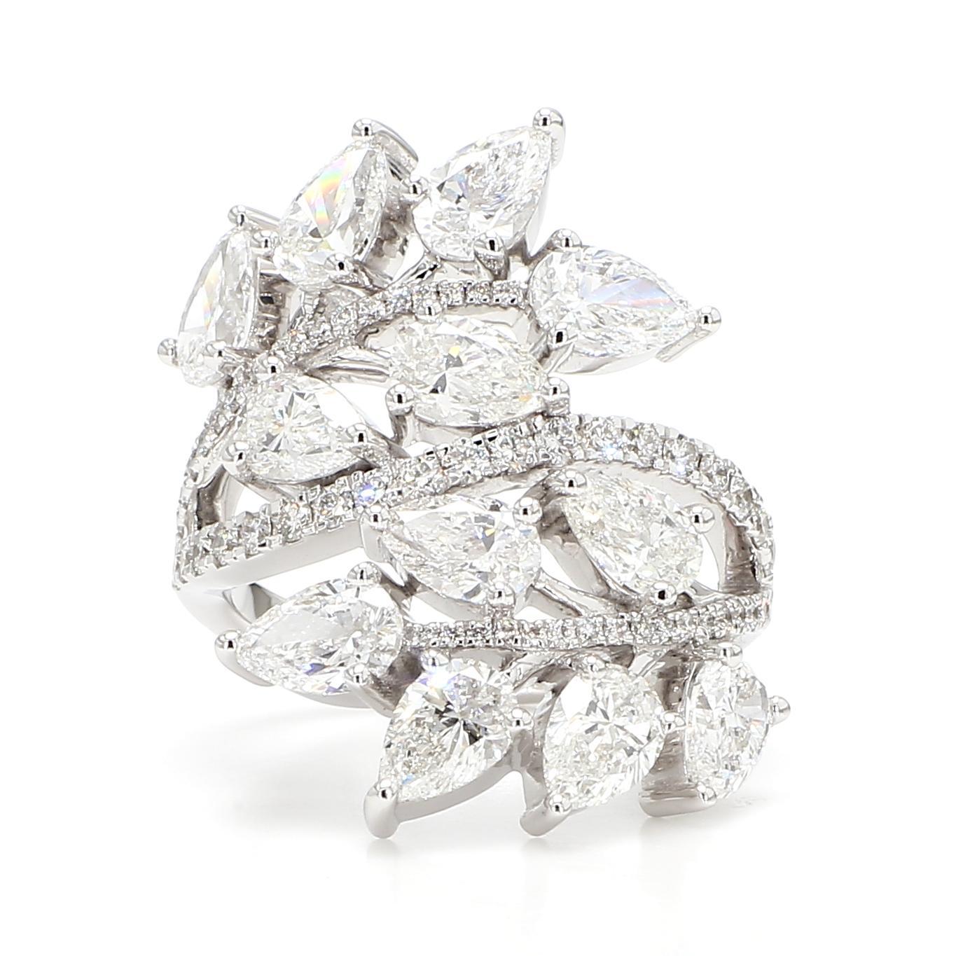 Contemporary Natural White Pear Diamond 5.11 Carat TW White Gold Cocktail Ring For Sale