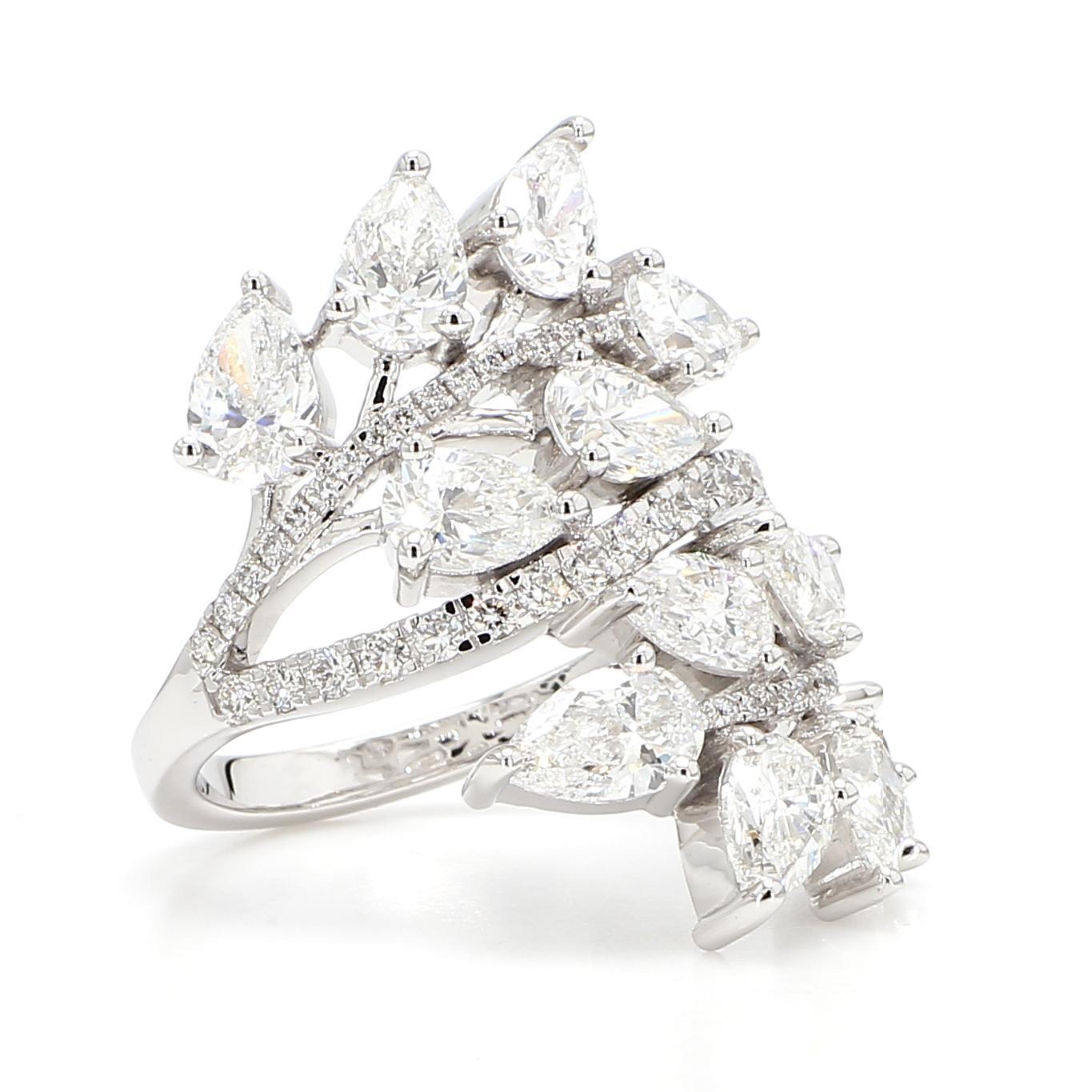 Pear Cut Natural White Pear Diamond 5.11 Carat TW White Gold Cocktail Ring For Sale