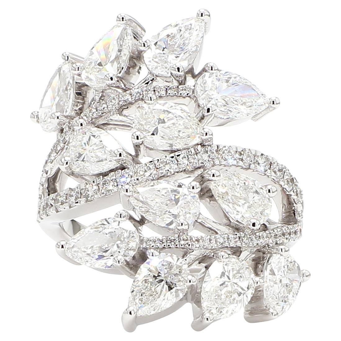 Natural White Pear Diamond 5.11 Carat TW White Gold Cocktail Ring