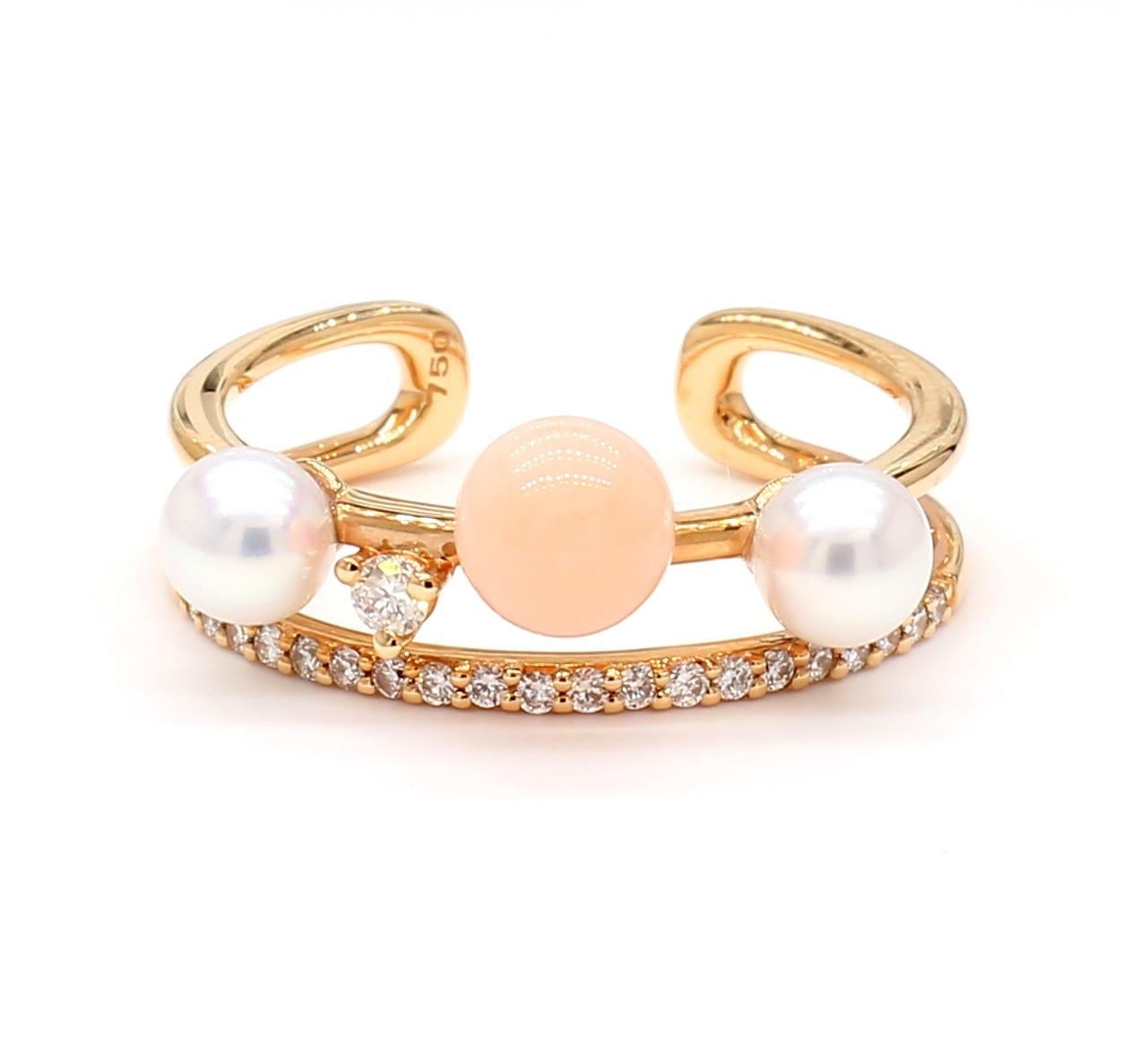 Contemporary Natural White Pearl and White Diamond .55 Carat TW Rose Gold Fashion Ring For Sale