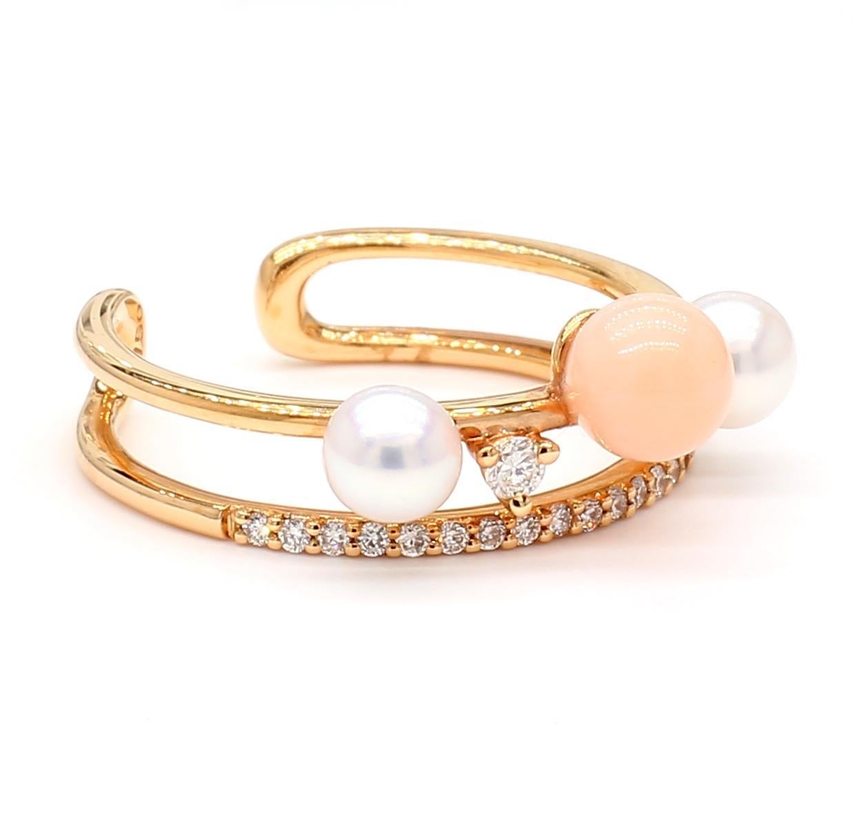 Single Cut Natural White Pearl and White Diamond .55 Carat TW Rose Gold Fashion Ring For Sale