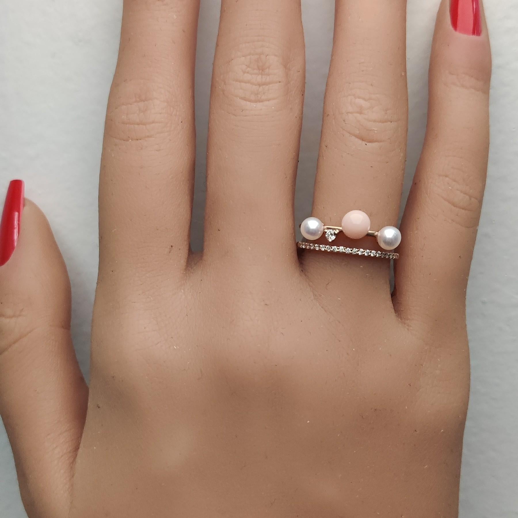 Natural White Pearl and White Diamond .55 Carat TW Rose Gold Fashion Ring In New Condition For Sale In New York, NY