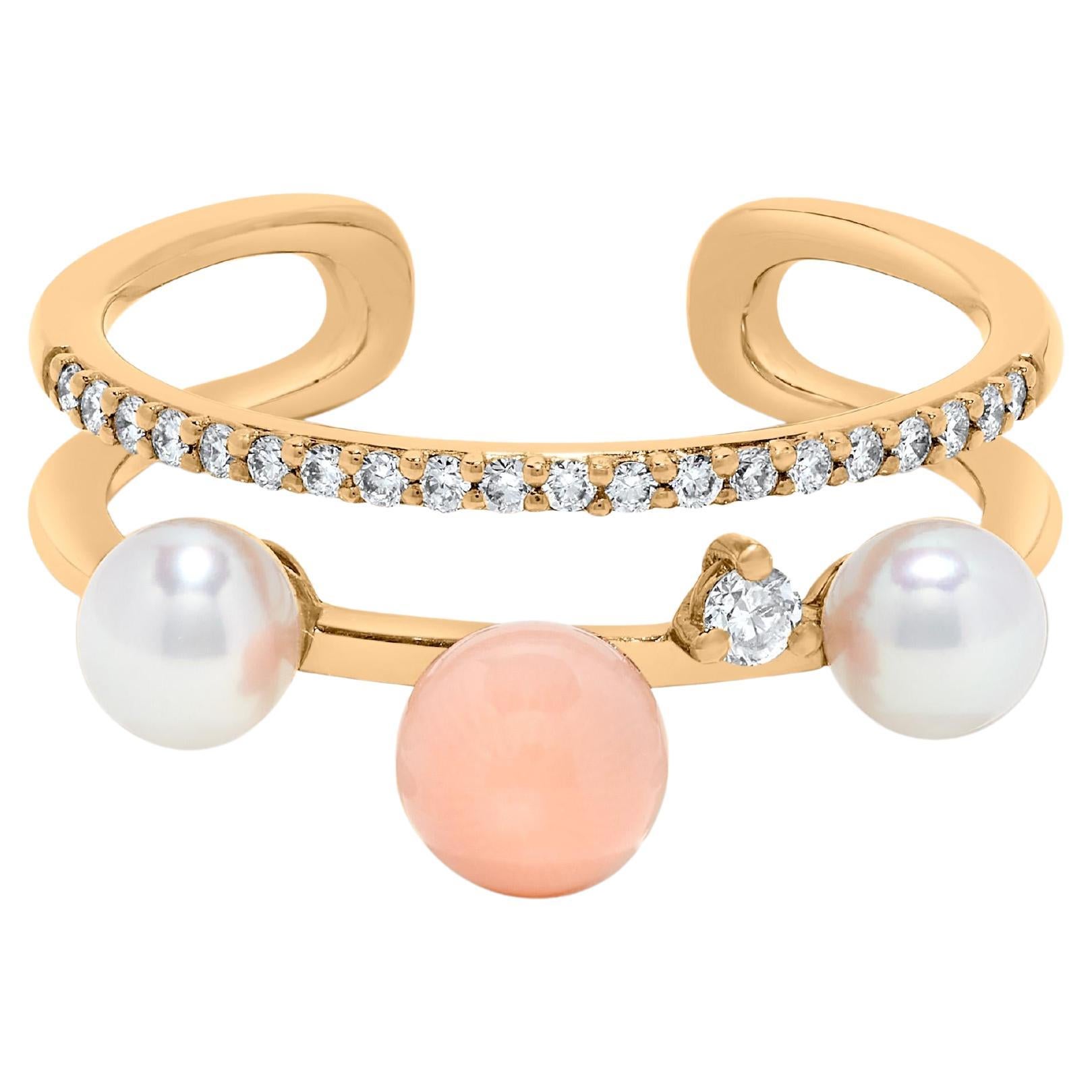 Natural White Pearl and White Diamond .55 Carat TW Rose Gold Fashion Ring