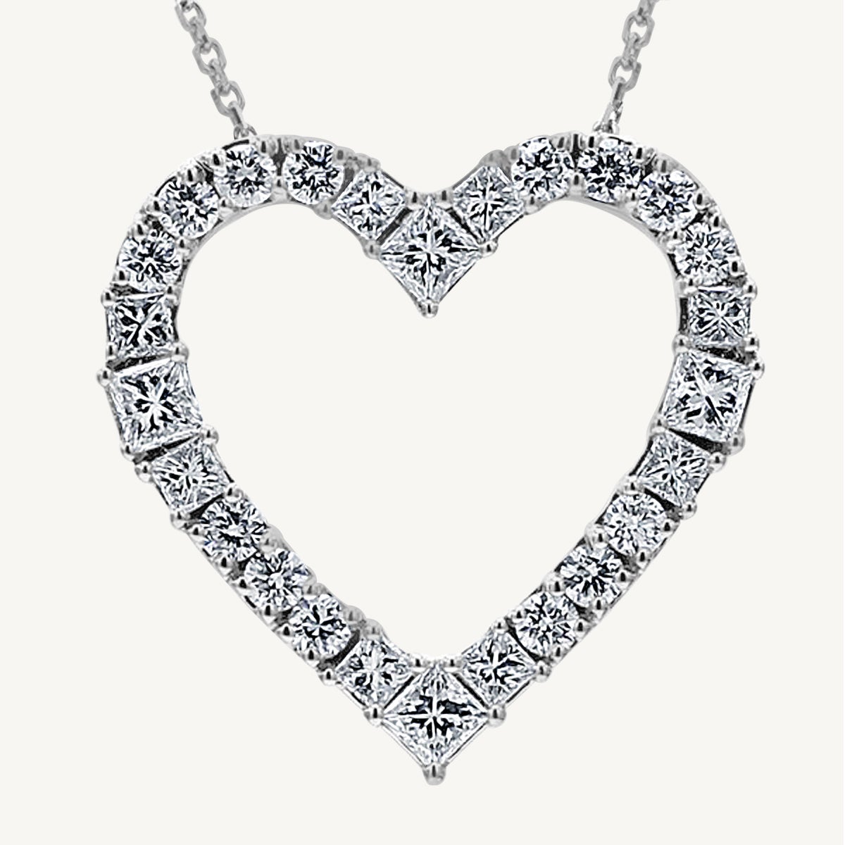 Natural White Princess-Cut and Round Diamond 1.68 Carat TW White Gold Pendant For Sale